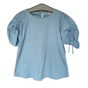 The Color Wear Cinch Sleeve Baby Blue Modest Blouse Top Women Large NWT